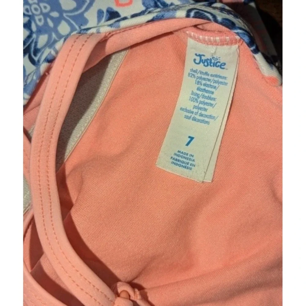 ☀️Justice Girls One Piece Swimsuit Size 7 Blue Floral Boho Strappy Back☀️